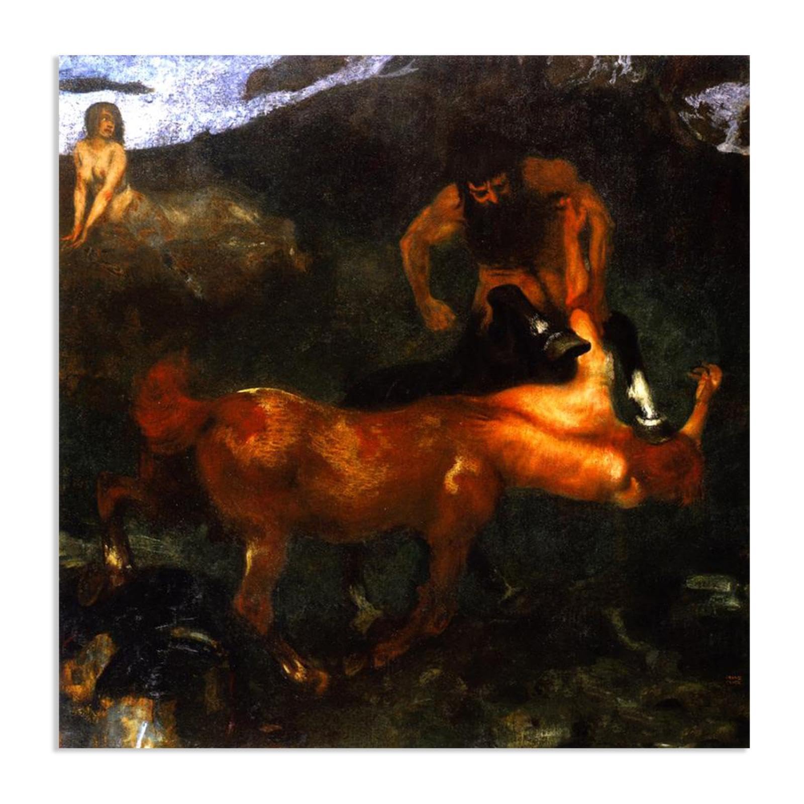 Hau3sh3a Unframed Franz Von Stuck Wall Art Print Fighting Centaurs Franz Stuck Painting Reproduction Artwork Abstract Classic Wall Decor For Living Room Bathroom Office 60X60cm(24X24in) Frameless