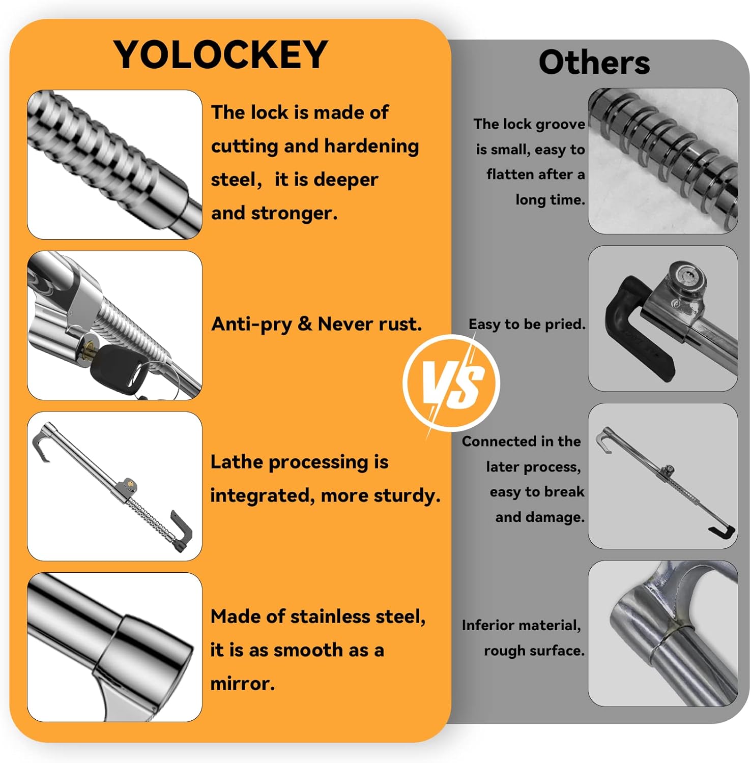 Universal Steering Wheel Lock Brake Lock Vehicle Anti-Theft Device Adjustable Length Clamp Double Hook Car Security Clutch Pedal Lock with 3 Keys for Car Truck SUV Van