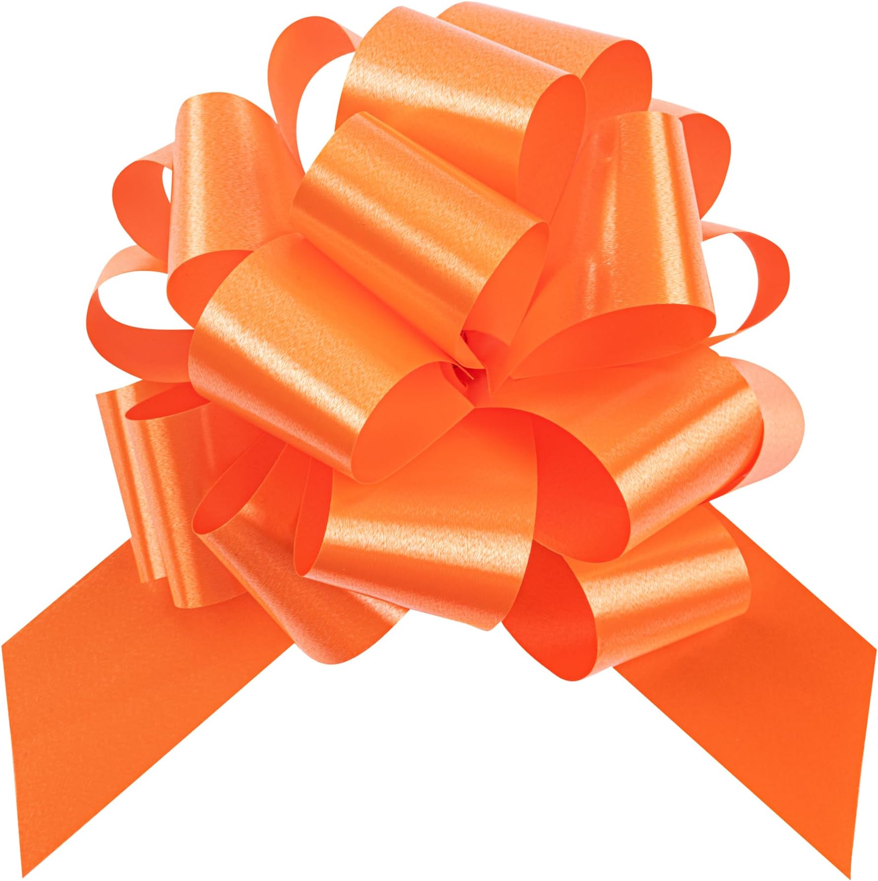 Restaurantware Gift Tek 5.5 Inch Ribbon Pull Bows 10 Satin Pull Bows - 20 Loops Instant Pull Design Orange Plastic Flower Bows For Gifts Large For Wedding Baskets And Gift Wrapping