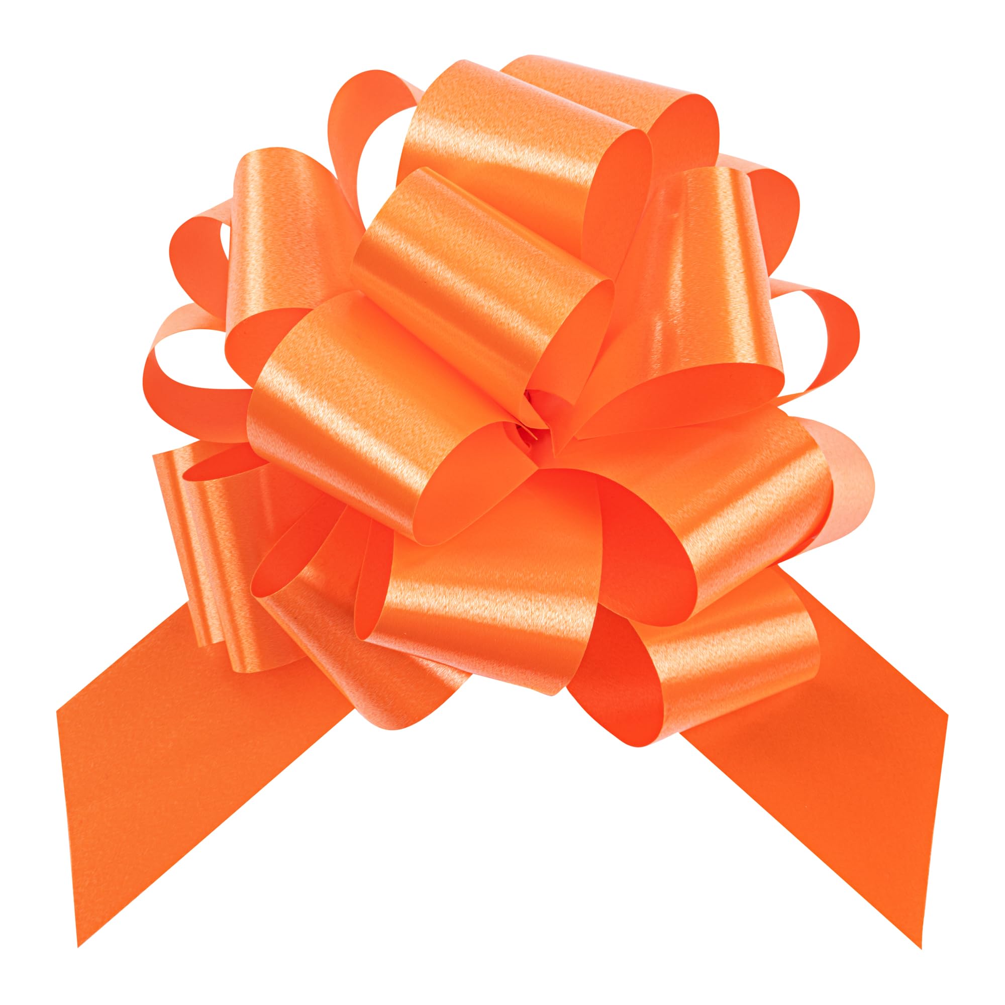Restaurantware Gift Tek 5.5 Inch Ribbon Pull Bows 10 Satin Pull Bows - 20 Loops Instant Pull Design Orange Plastic Flower Bows For Gifts Large For Wedding Baskets And Gift Wrapping