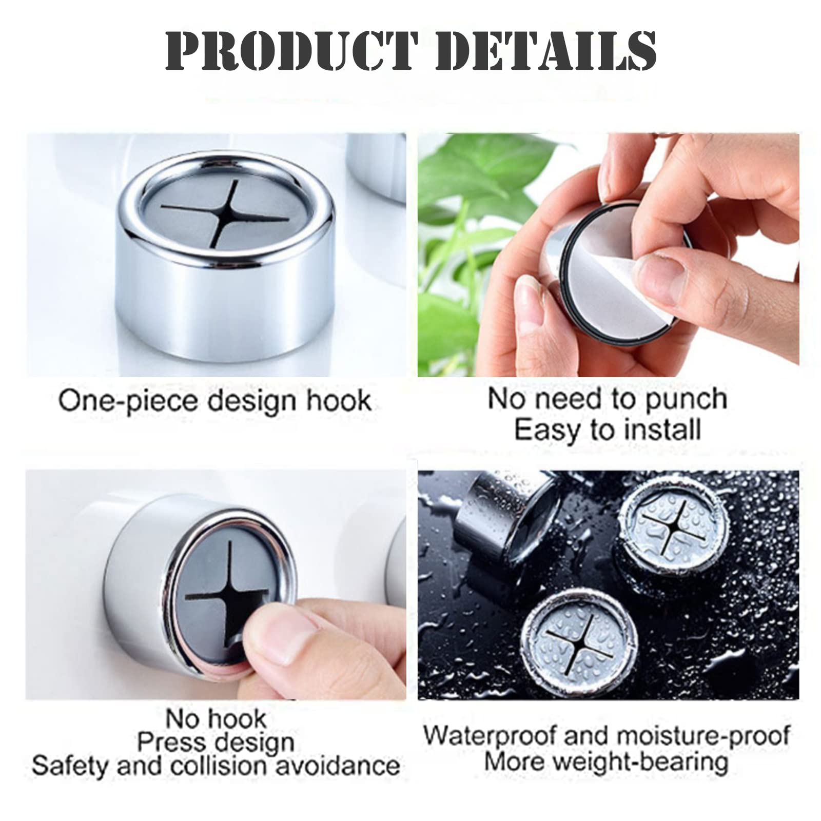 Anlising 8 Ganci Portasciugamani Autoadesivi Rotondi - Senza Foratura, In ABS E PVC, Per Bagno, Cucina E Famiglia, Design Argento, 4,2 Cm - 2