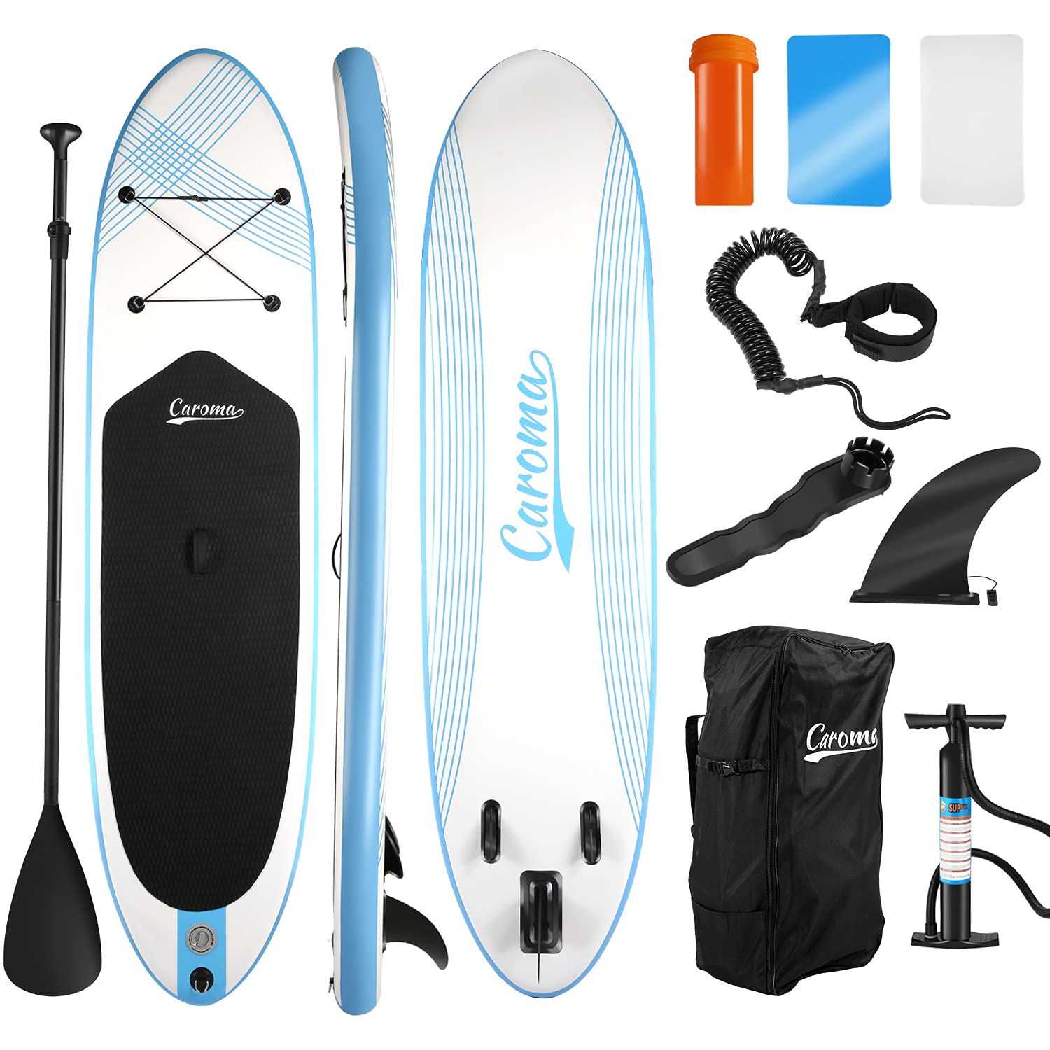 Planche à Pagaie Gonflable Caroma 305/320 Cm – Accessoires Inclus (pagaie, Pompe, Sac, Leash, Aileron) – Poids 9,5 Kg, Charge 250 Lb