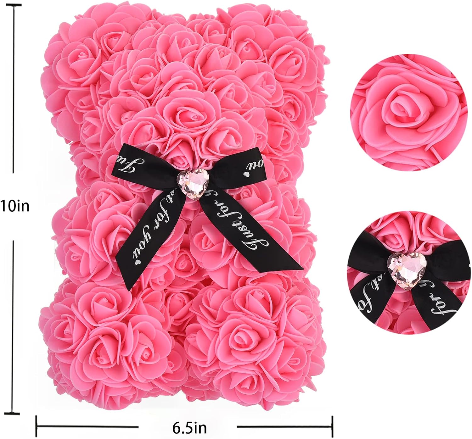 Artificial Rose Flower Bear,Perfect Romantic Gift for Her, Valentine's Mother's Day, Christmas, Birthday,Thanksgiving Party Anniversary Girl Friend Wife with Heart-Shaped Diamond,Pink. - Image 2