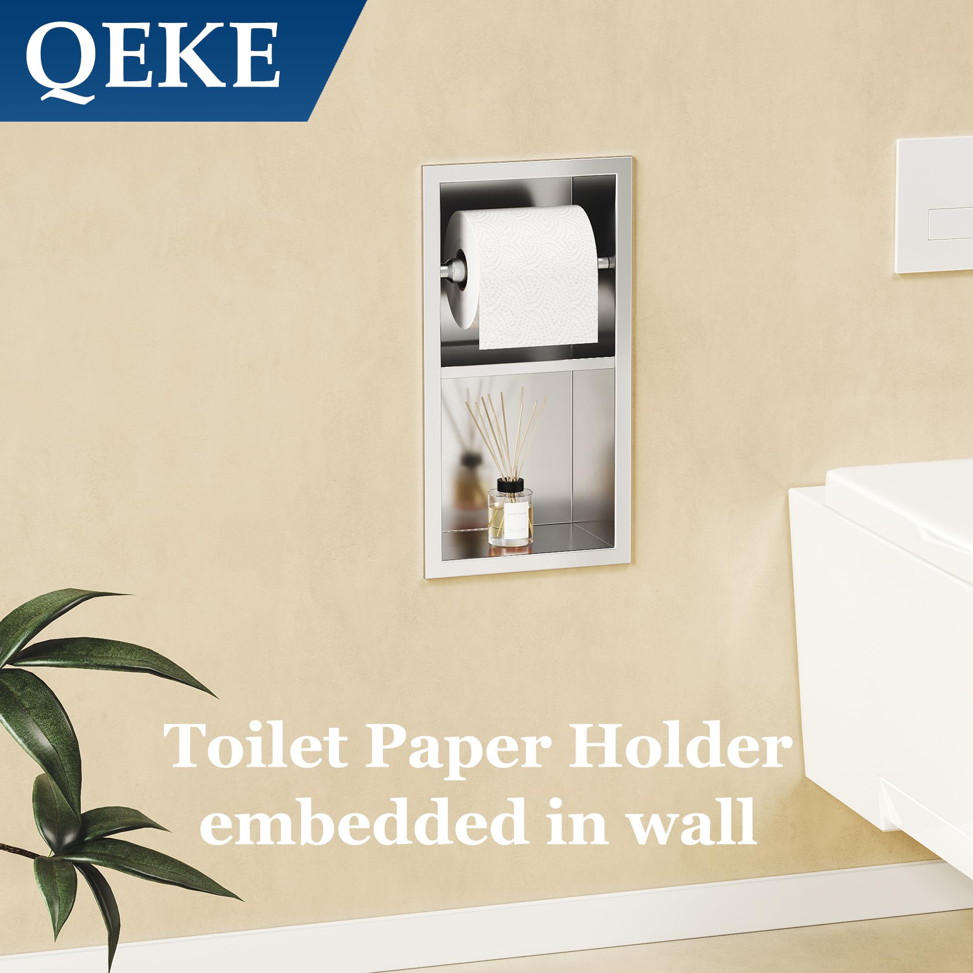 Qeke Recessed Toilet Paper Holder, 304 Stainless Steel Bathroom Toilet Paper Holder with Storage - Image 3