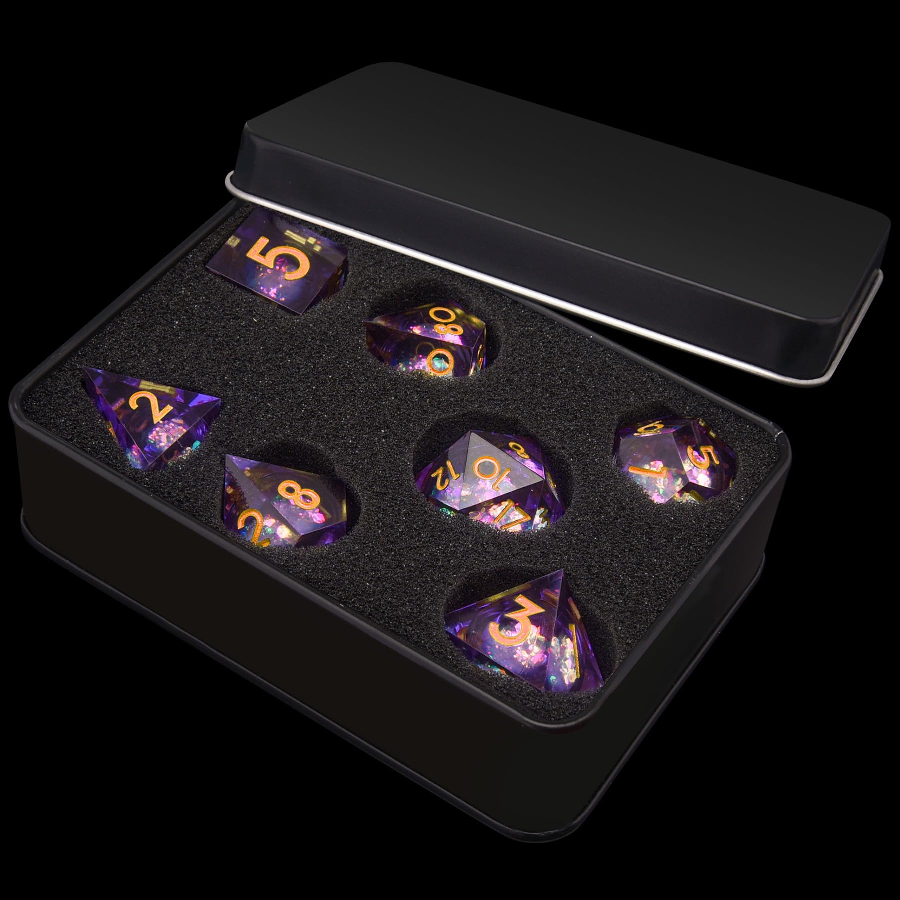 SIQUK Juego de 7 dados poliédricos de núcleo líquido D4 D6 D8 D10 D12 D20 D% D% para DND RPG MTG, color morado - 5