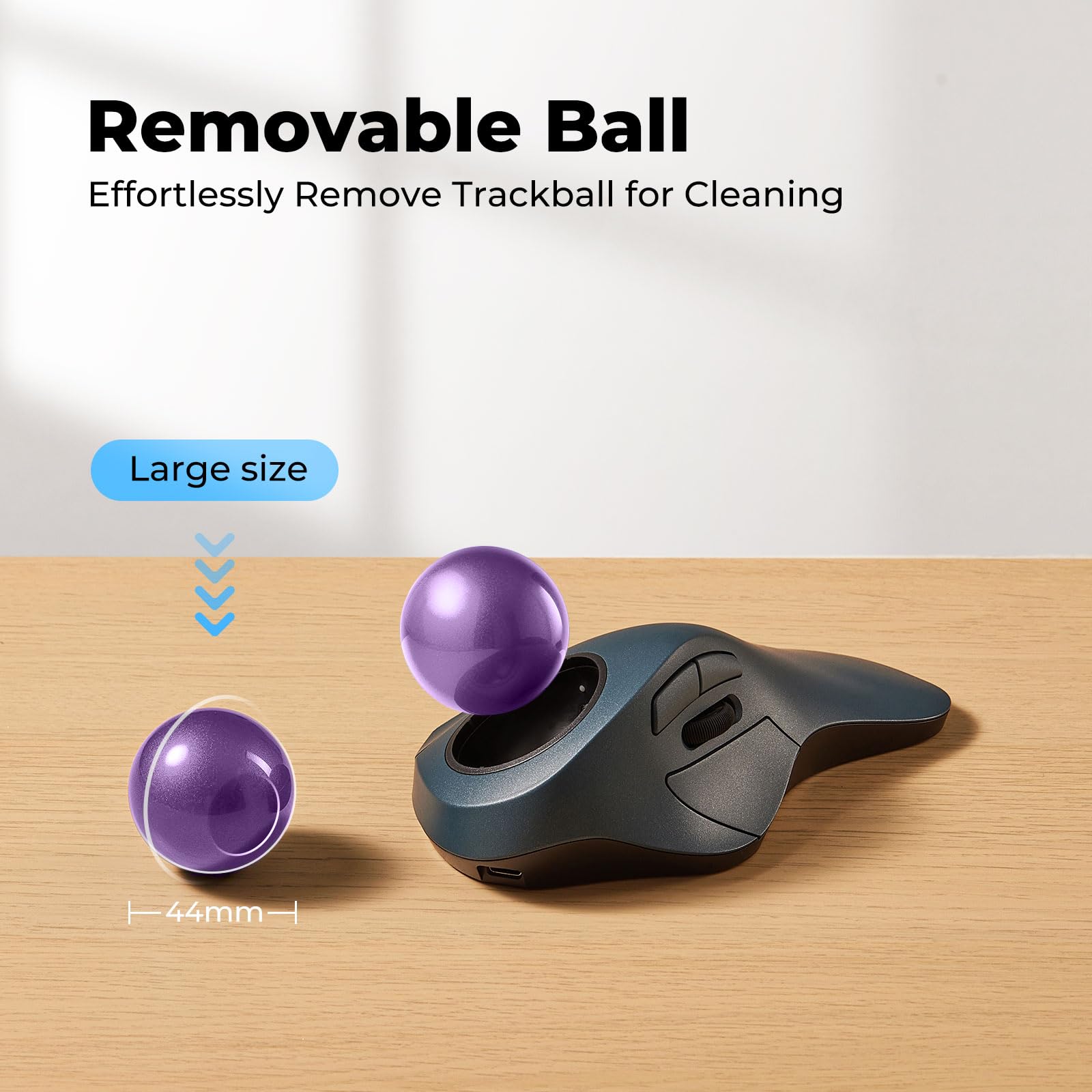 Mouse trackball wireless per mani grandi, facile controllo delle dita indice, design ergonomico, ricaricabile, tracciamento preciso e fluido, connessione a 3 dispositivi (Bluetooth o USB), compatibile