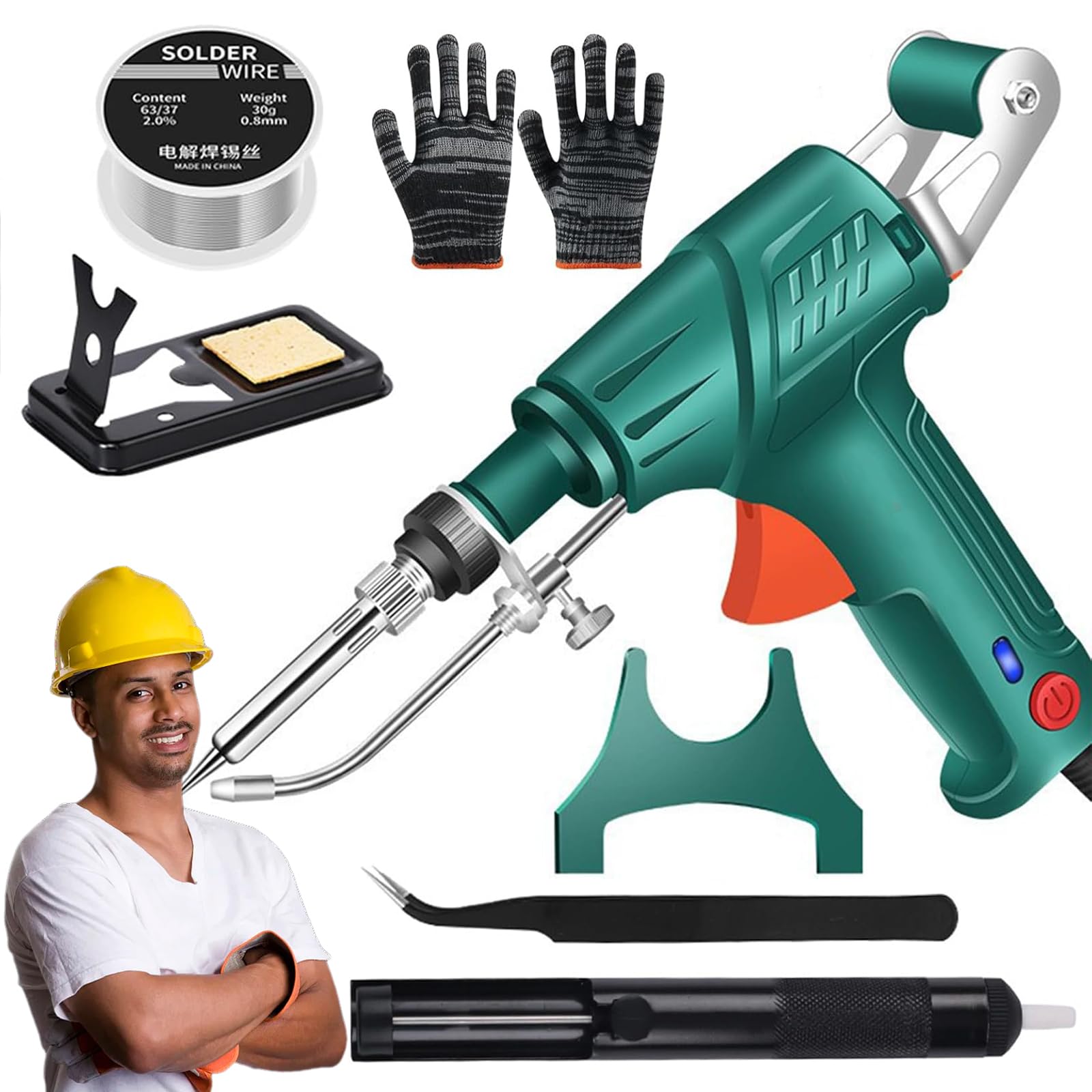 Internally Heated Industrial Laser Welding Tools, Multi-Function Soldering Iron Soldering Gun Set, Industrial Welding Machine, 60W Welding Gun, Rust Removal/Cutting/Weldings (Green, External Heat)