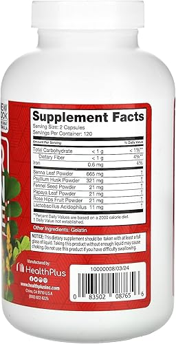 Miniatura 2 de Health Plus Inc Super Colon Cleanse 530 mg 240 Cápsulas, el paquete puede variar