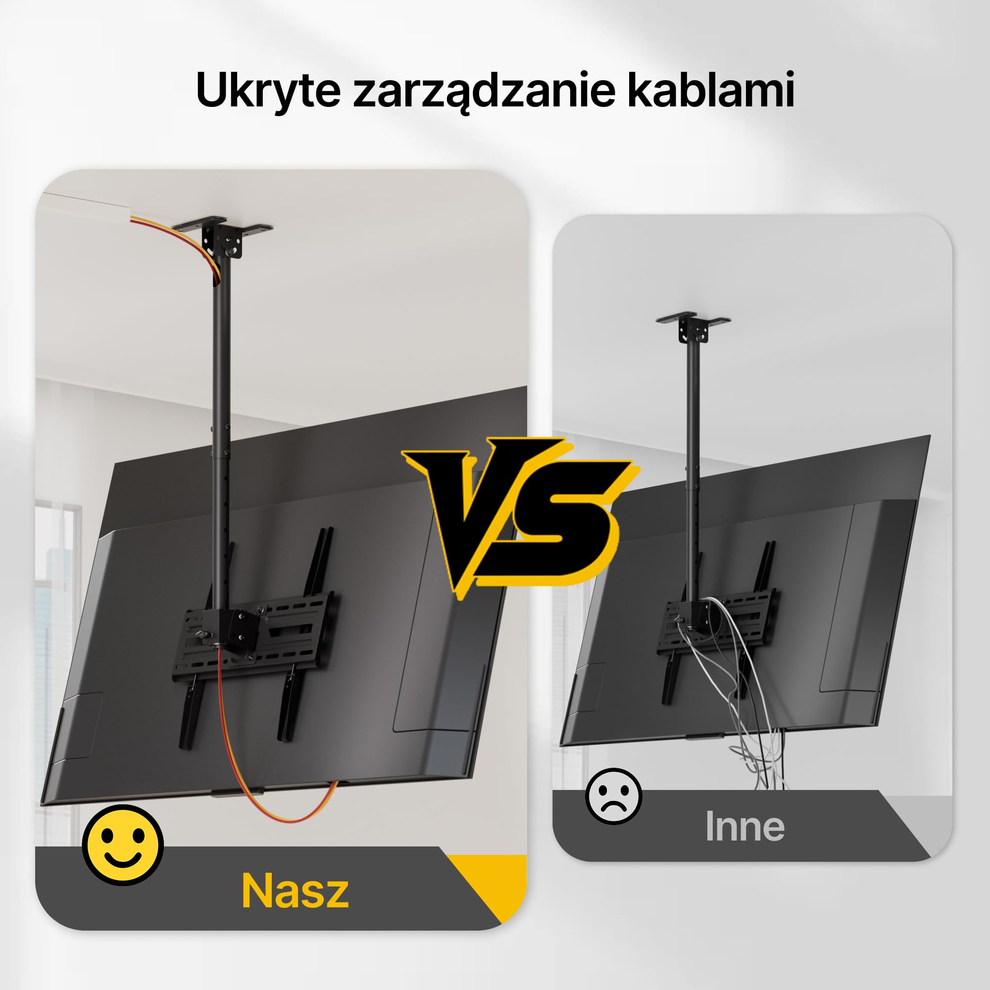 monTEK Uchwyt sufitowy pod telewizor 37-75" | Możliwość pochylenia i wychylenia, Do 50 kg, Regulacja wysokości, Płaski dach lub dach skośny