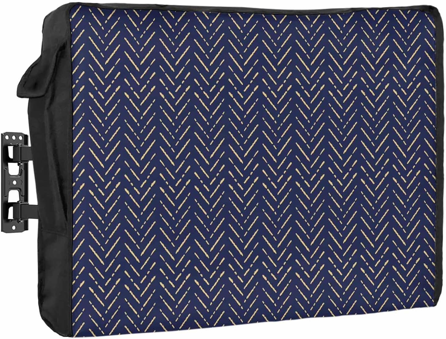 Outdoor TV Cover 65 Inch Navy Blue Stripes TV Enclosure Modern Art Lines TV Covers for Outside TV Display Screen Protector with Remote Control Pocket Home Decor
