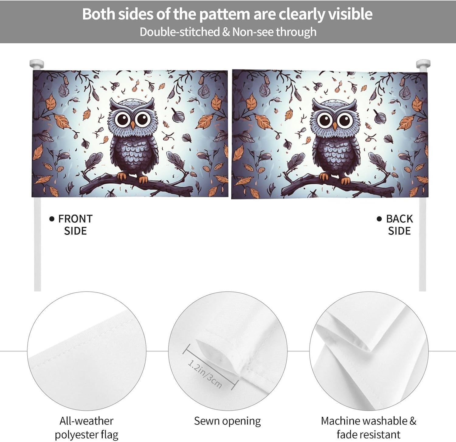 Owl Tree Branches Small Car Flag No Fade Double Sided Car Window Clip Flag Mini Handheld Flag Banner Personalized Car Vehicle Flag 12"X18" For Car Truck Suv image 4