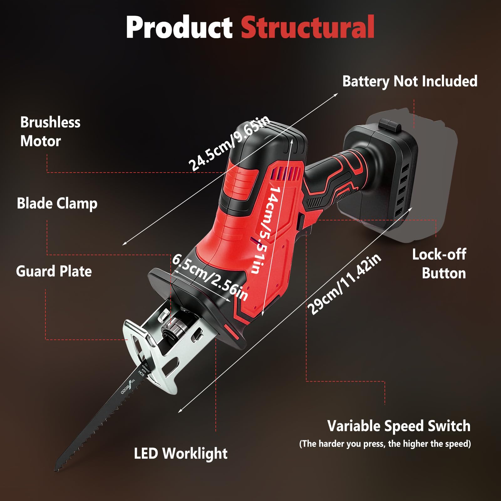 Sierra de sable inalámbrica compatible con Milwaukee, 0-2700 rpm de velocidad variable, sierra para madera inalámbrica (sierra eléctrica), incluye 4 hojas para cortar metal, madera y PVC