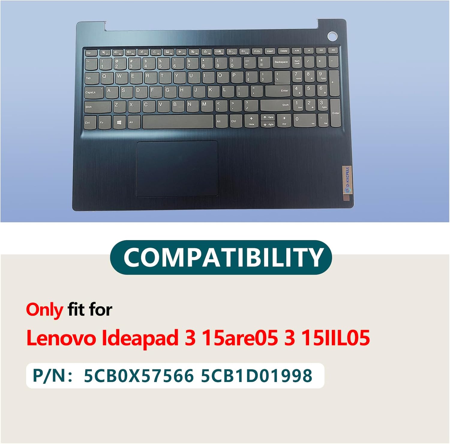 Laptop Palmrest Upper Case with Keyboard and Touchpad Assembly Replacement for Lenovo Ideapad 3 15ada05/3 15IML05 5CB0X57566 5CB1D01998 Blue
