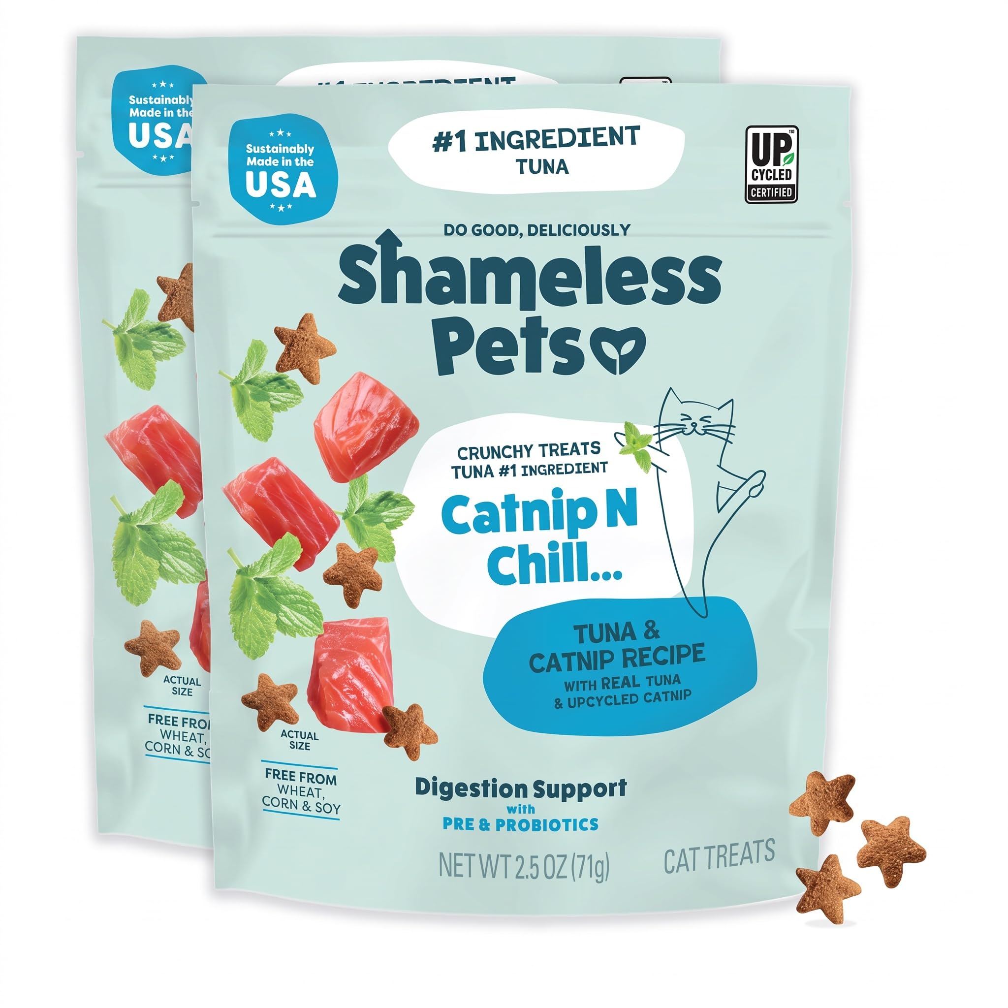 Shameless Pets Crunchy Cat_Treats - Catnip-Treats for Cats with Digestive Support, Kitten-Treats with Real Ingredients, Natural &amp; Healthy Flavored Feline Snacks - Fintastic Catnip,(Pack of 2)