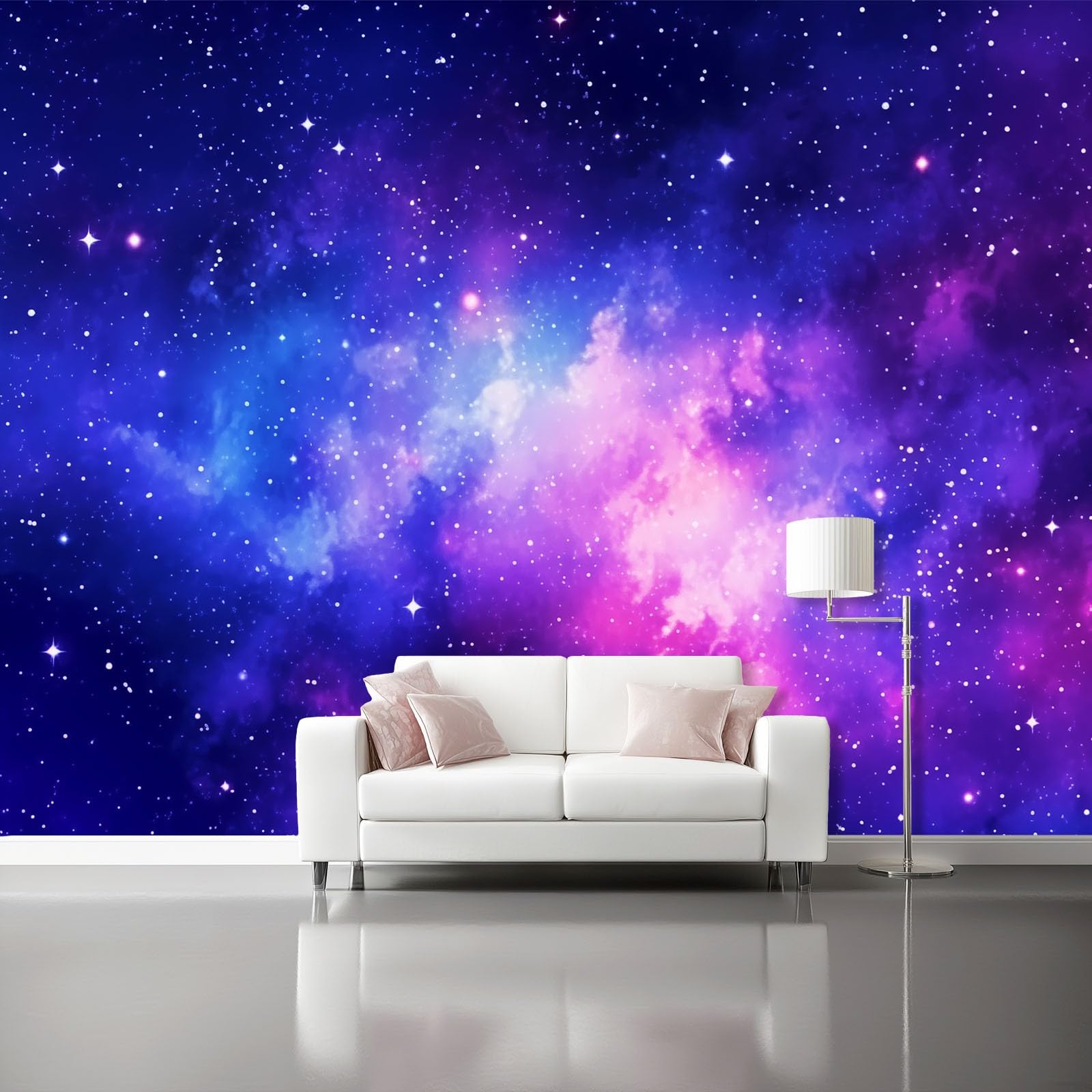 Blue-Purple 3D Wall Mural - Space Nebula Watercolor Galaxy Non-Woven Wallpaper for Bedroom Study Living Room - Easy to Install DIY Wall Poster, 250 x 175 cm