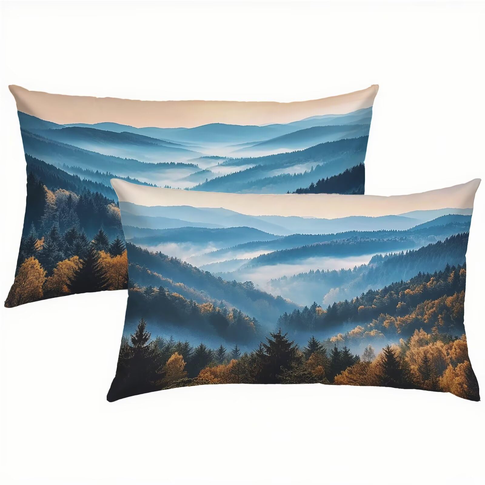 Taies d'oreiller 50 x 80 en velours bleu imperméable Lot de 2 Montagne pour lit