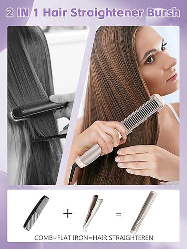 Miniatura 5 de Cepillo alisador de pelo para mujer  Cepillo alisador de cerámica de calentamiento rápido para todo tipo de cabello, diseño antiquemaduras, ideal