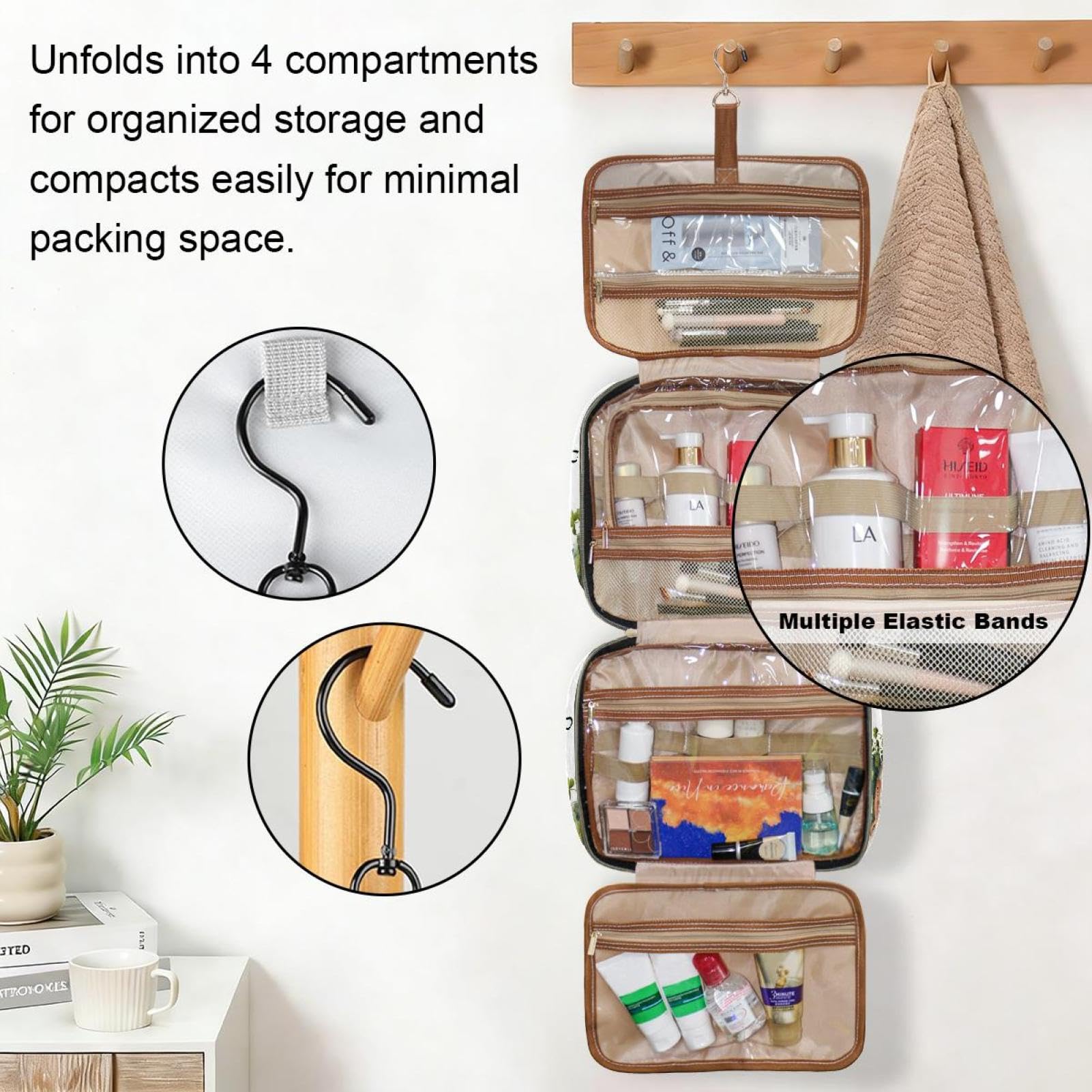 Kulturbeutel zum Aufhängen für Damen, weiße Blume, Reise-Make-up-Tasche, Organizer, Kosmetiktasche, Make-up-Kulturbeutel für Reiseutensilien, Zubehör, Mehrfarbig 13, M, Kulturbeutel