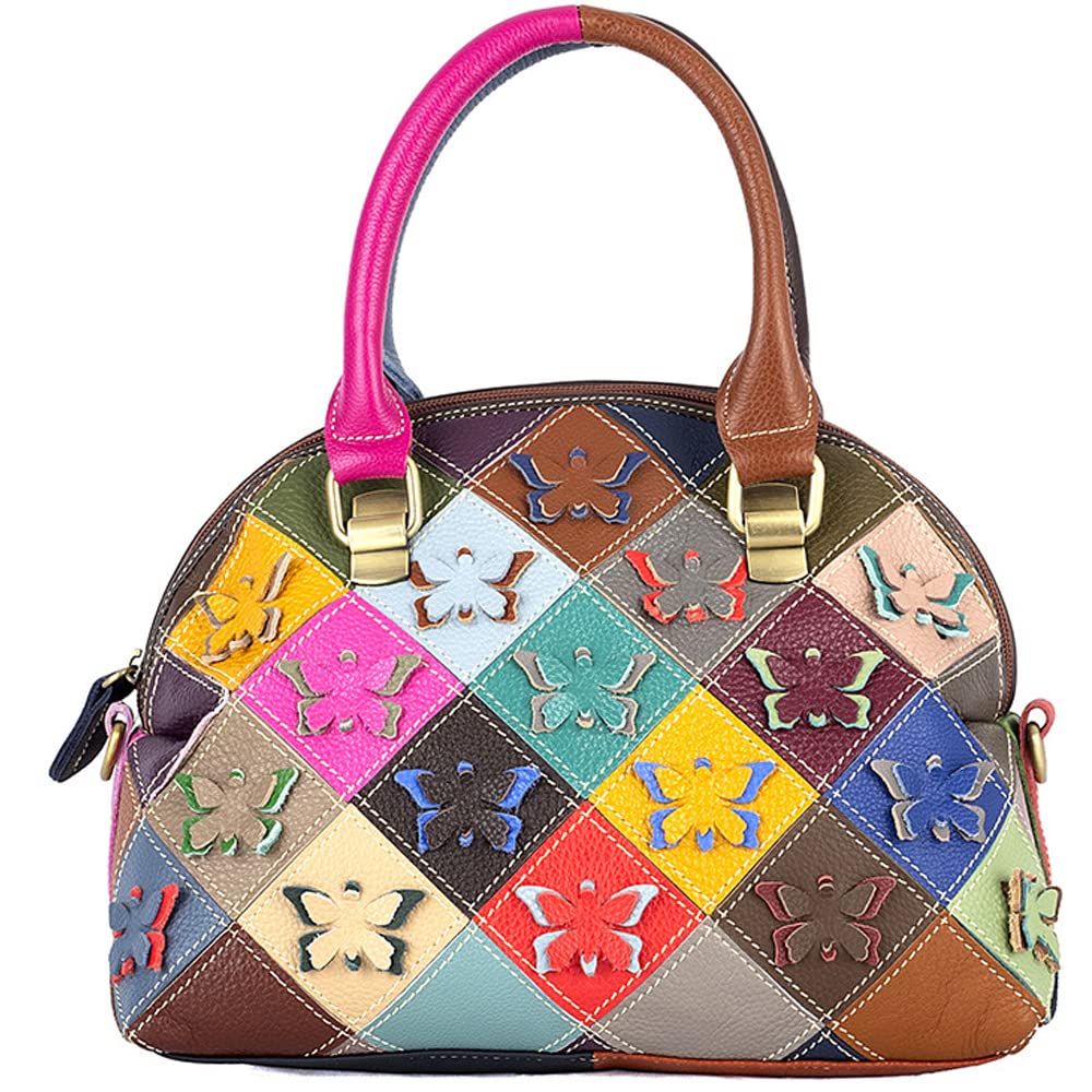 Downupodwn Dome Satchel Bag for Women Genuine Leather Top Handle Handbags Medium Tote Bags Purses Crossbody Shoulder Bag