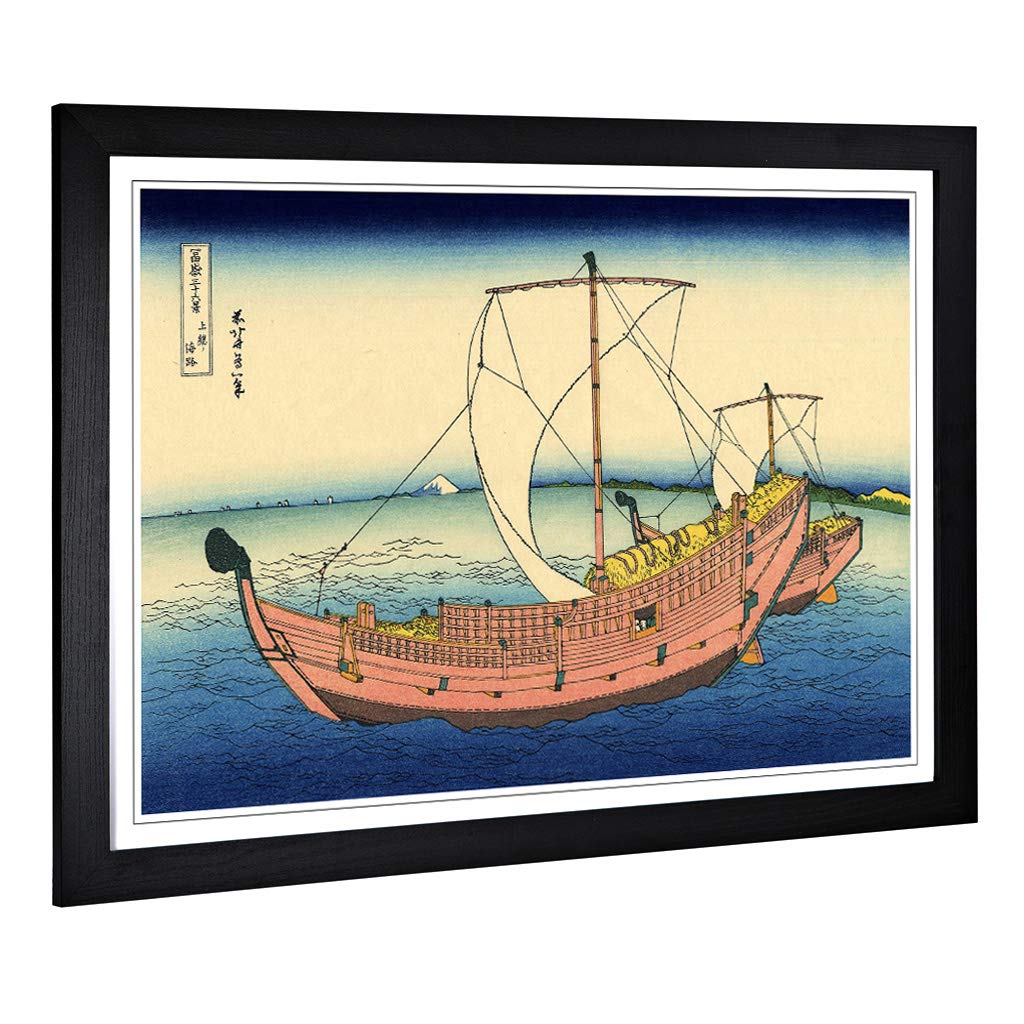 Big Box Art Framed Print of Hokusai Japanese Oriental The Kazusa Sea Route Design | Wall Art Picture| Home Decor for Kitchen, Living Room, Bedroom, Hallway, Black, A2 / 24.5x18 Inch / 62x45cm