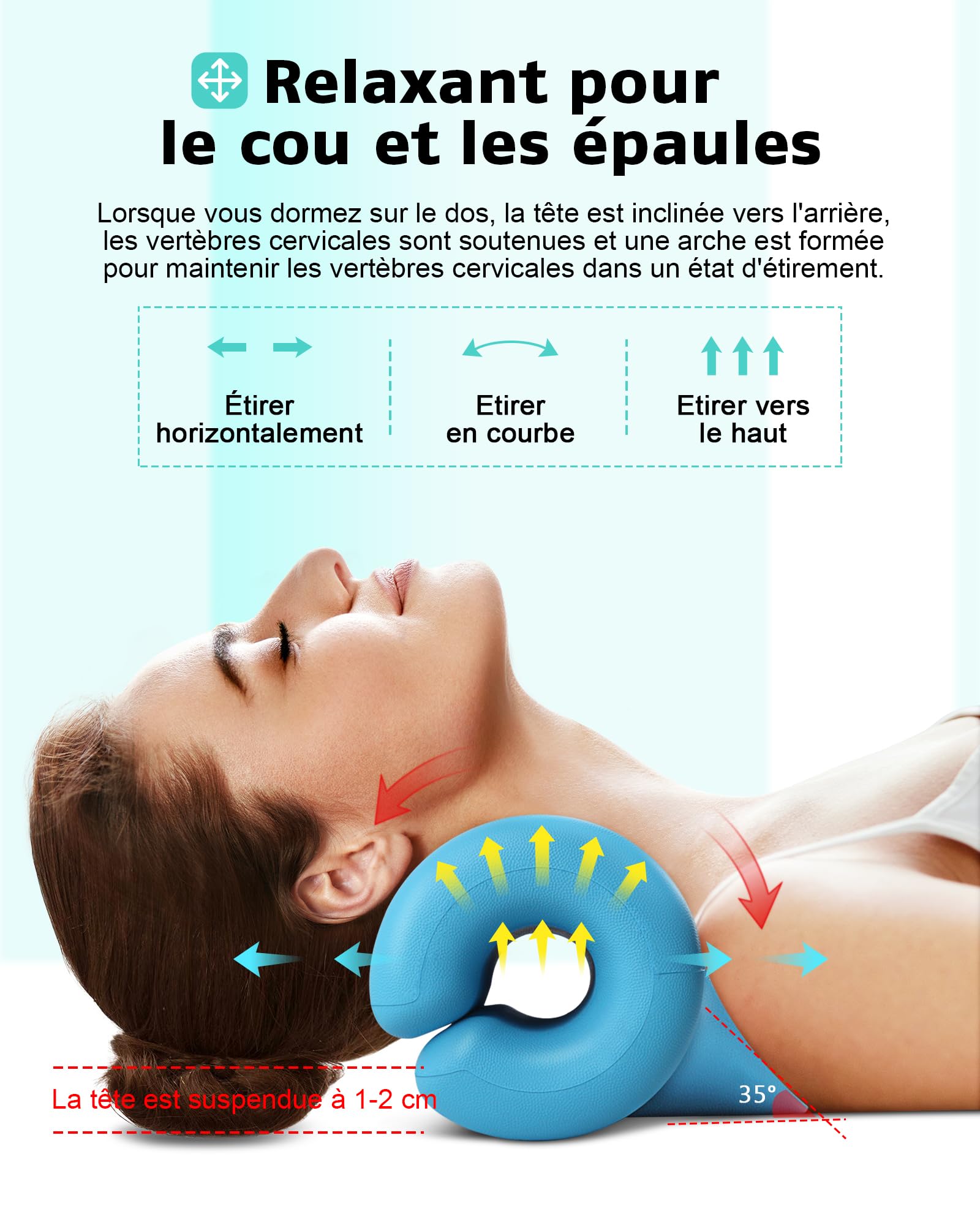 Relax du Cou et des épaules,Appareil de Traction Cervicale Portable,étireur de cou,Correction de la Posture Cervicale,Coussin Chiropratique pour Soulager les Douleurs