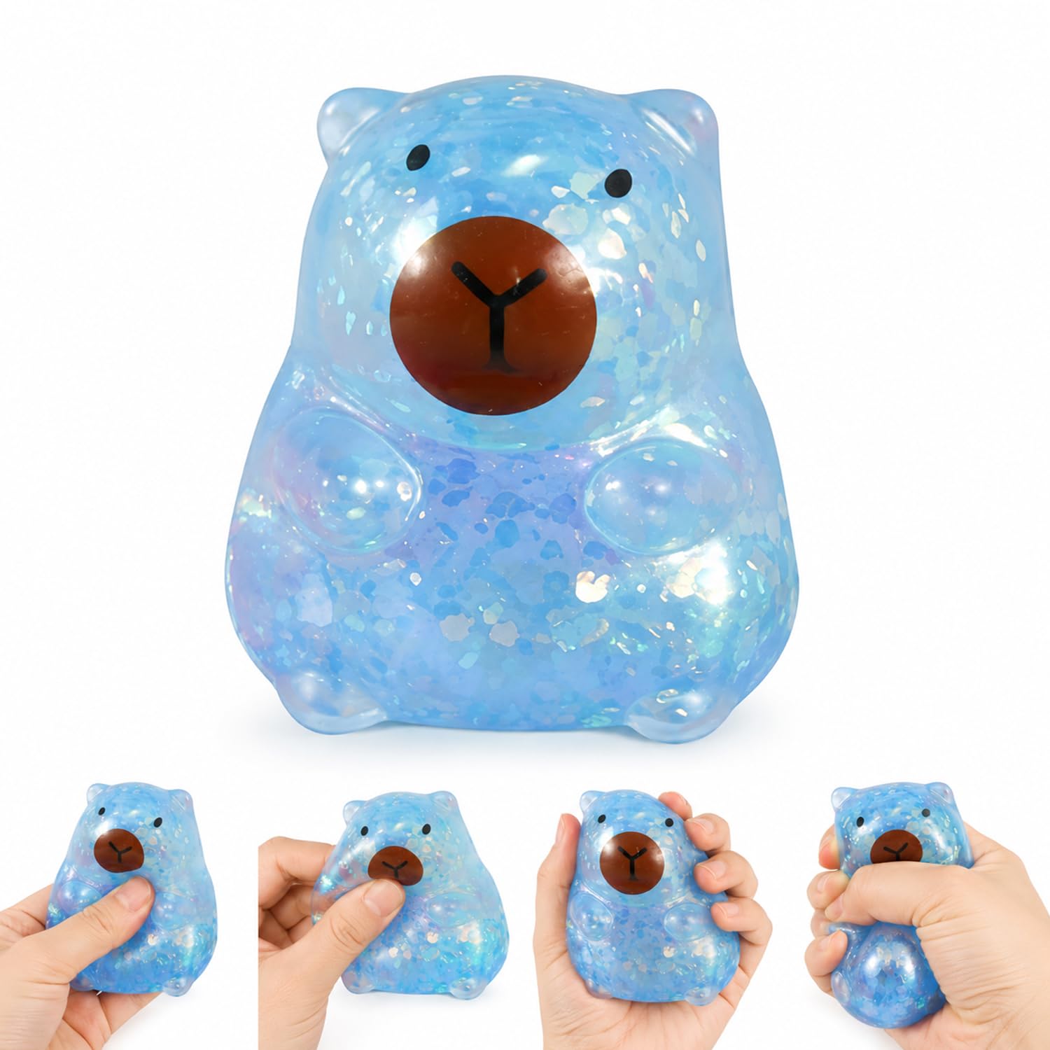Capybara Glitter Squishy Fidget Toys, Cute Squeeze Toys for Focus and Relaxation, Funny Capybara Gifts for Adults and Kids