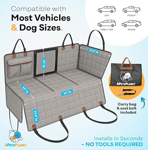 Miniatura 5 de APetsPlanet Funda de asiento de automóvil para perro para asiento trasero con parte inferior dura, extensor de asiento trasero impermeable para