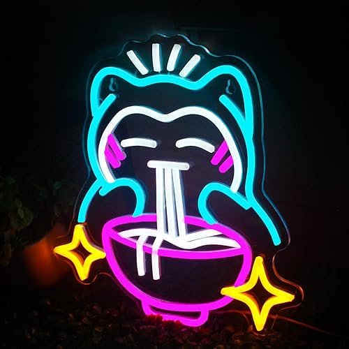 Miniatura 6 de Luz LED de neón Ramen  Lindo letrero de neón de fideos de oso, decoración de pared japonesa regulable para salas de juegos, restaurantes, bares y