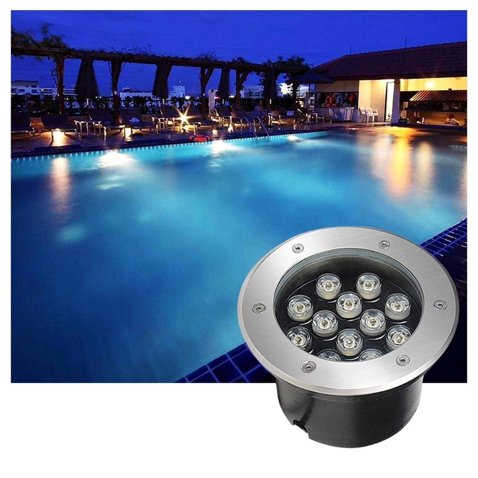 Faretto subacqueo per Illuminazione paesaggistica in Acciaio Inox IP68 Impermeabile 12V per Esterni, Giardino, Piscina, Fontana, Giardino roccioso, Colore Bianco Freddo, Tensione di sicurezz