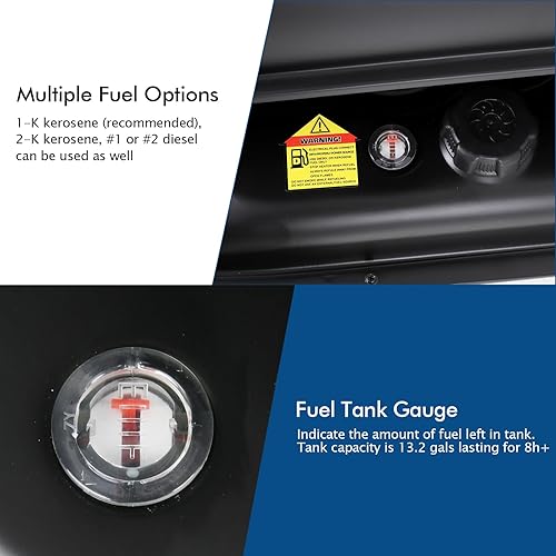 Miniatura 3 de BILT HARD Calentador diésel de queroseno de aire forzado de 215,000 BTU con ruedas, calentador portátil de torpedo con control de termostato para