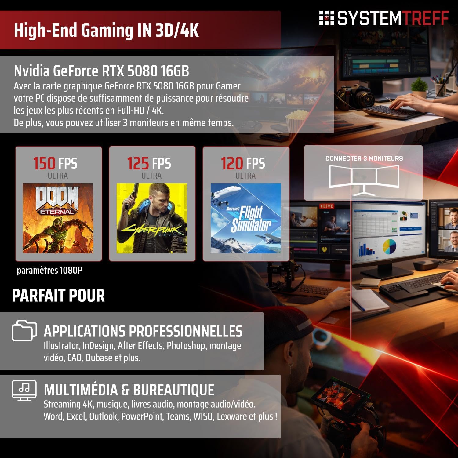 SYSTEMTREFF PC Gamer High-End - AMD Ryzen 9 9950X3D - RTX 5080 16Go
