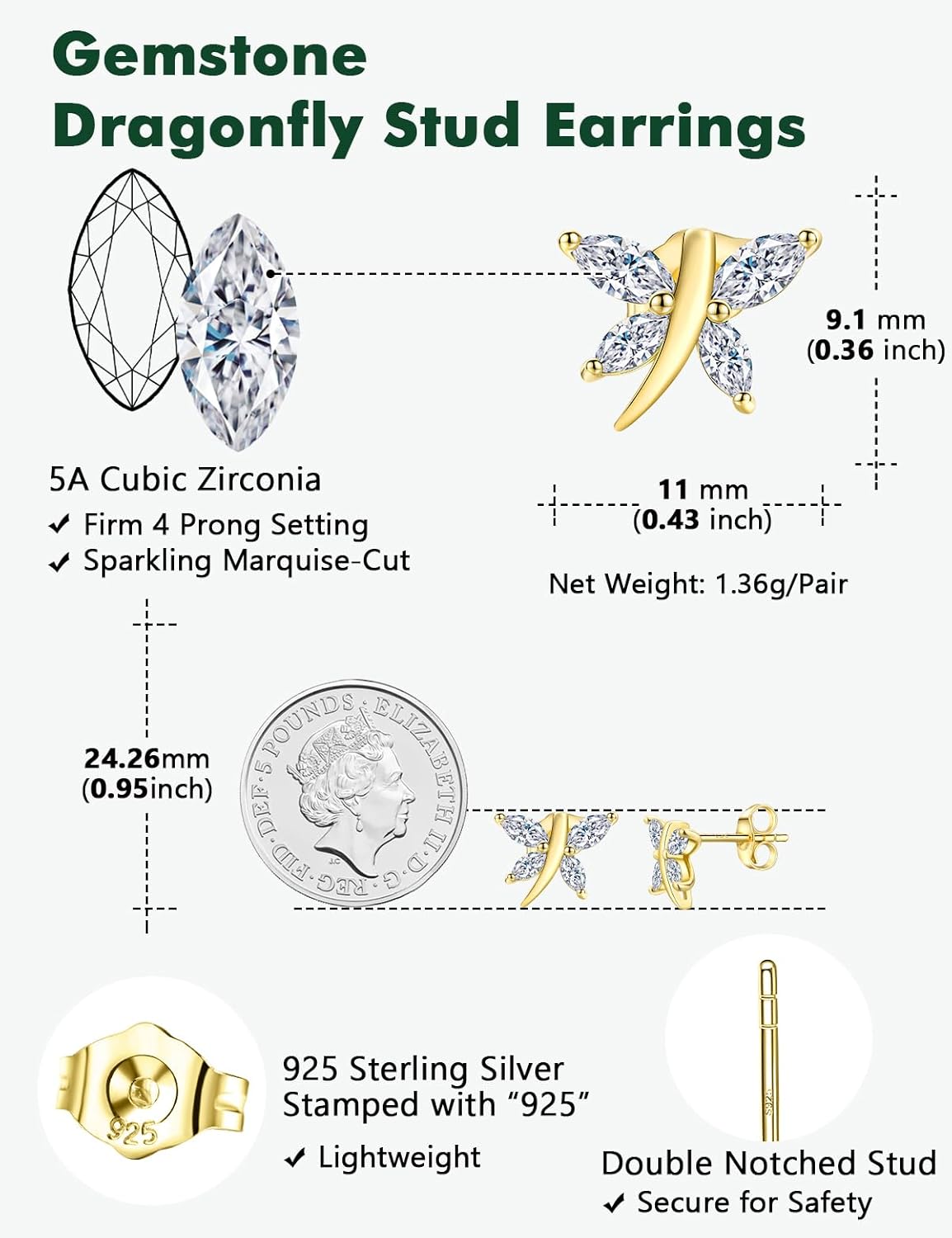 925 Sterling Silver Dragonfly Stud Earrings for Women Trendy Dainty Cute Earrings Ruby/Sapphire/Emerald Gemstone Studs Birthstone Anniversary Jewelry - Image 6