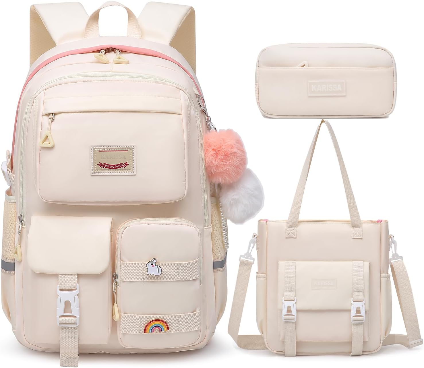 Alrisg Girls Backpack Student Laptop Book Bag with Multiple Pockets for Teen Kids Elementary Middle School Travel Daypack Beige Tote