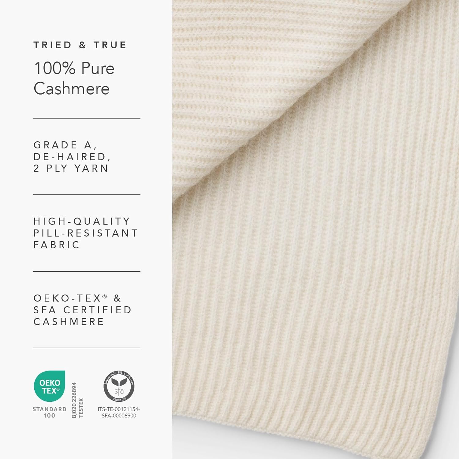 Fishers Finery Women's 100% Cashmere Ribbed Knit Winter Scarf | Black Label Box - Image 5