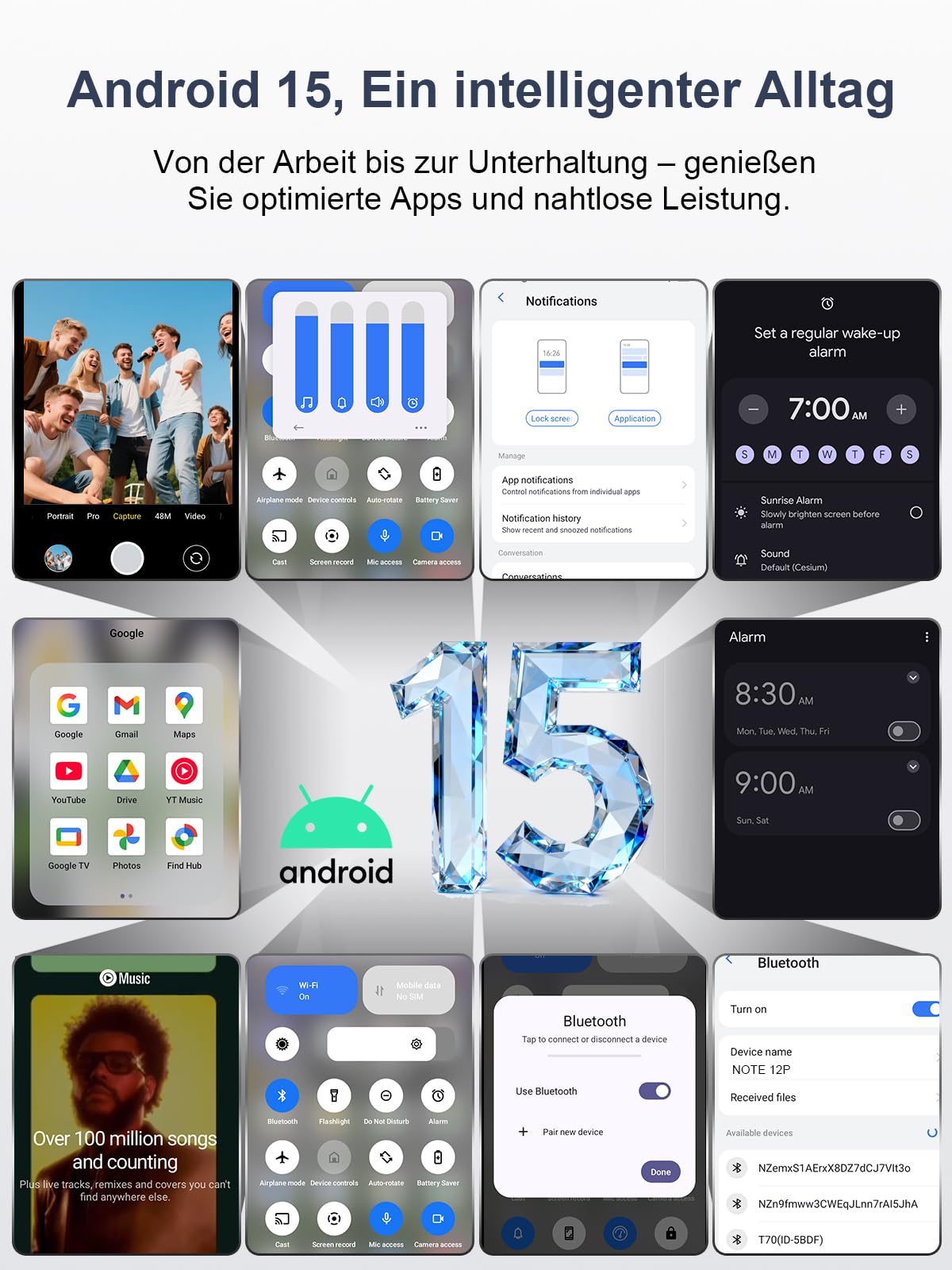 invens Note 12P Smartphone Ohne Vertrag, 16GB RAM 128GB ROM, 6.56" HD+ Display, 48MP+8MP Kamera, 5000mAh Akku, Android 15 Handy günstig, Dual SIM, 5GHz WLAN, Face ID/Fingerabdruck/GPS (Cyber Red)