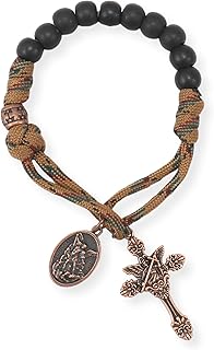 Strong One Decade Paracord Rosary Black Beads Pocket Car Rosary St Michael Medal & Archangel Cross