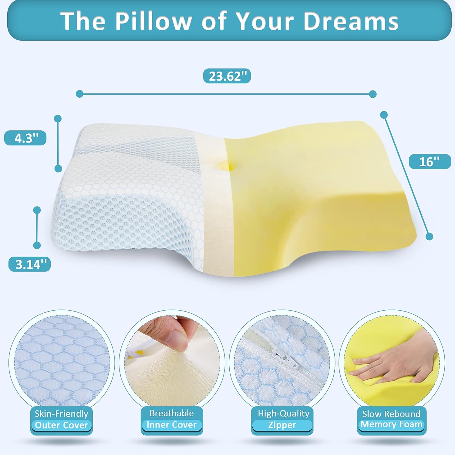 Onе-Dау Sаlе: Uр tо 70% оƒƒ Mkicesky Neck Support Memory Foam Cervical Pillow, Side Sleeper Contour Pillow Relief Neck & Shoulder Pain for Side/Back/Stomach Sleeper, Orthopedic Bed Pillow - Lady Size