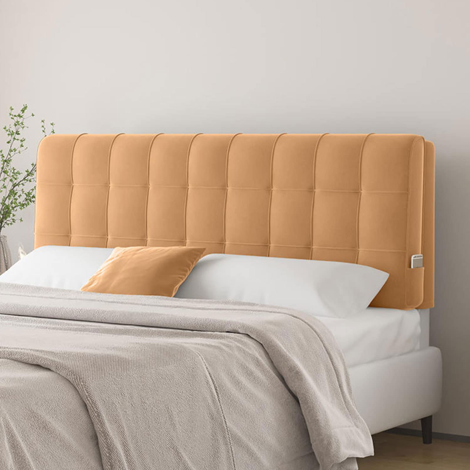 Cabecero De Cama Cubierta Cojín de Cabecera Tapizado, Funda Para Cabecero De Cama De Franela Individual Doble Queen King, Protección De Respaldo De Cama De Madera/Hierro Decoración,Orange-90X60cm
