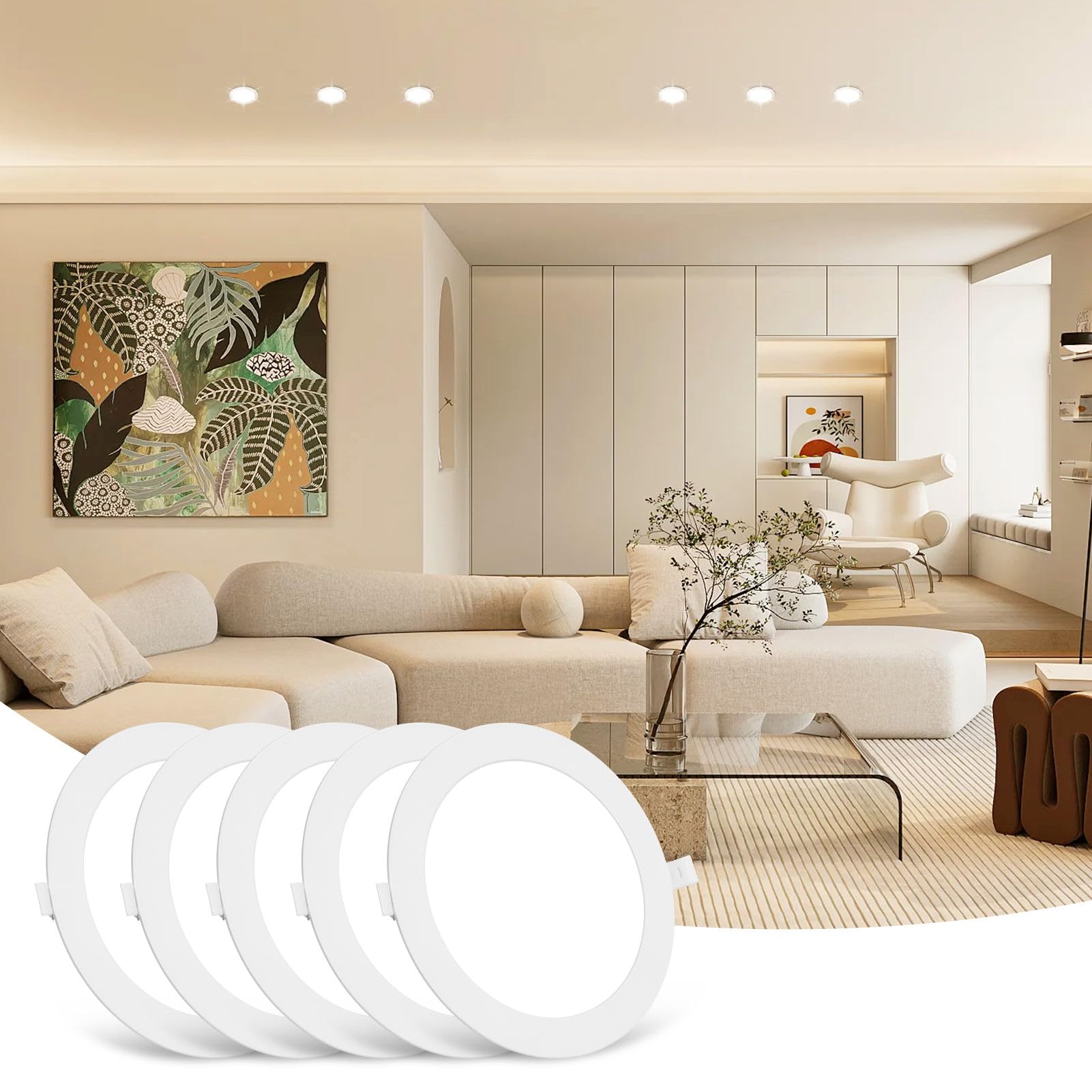 Sararoom 5Packs 6W LED Round Ceiling Panel Light 4500K Neutral White Ultra Slim Downlights 540lm Recessed Ceiling Lights for Living Room Bedroom Bathroom Corridor Kitchen Office Shop