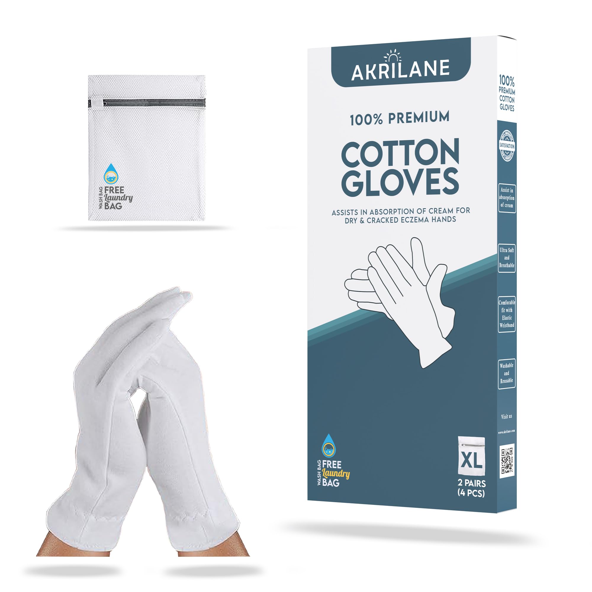 Guantes de algodón extra grandes para manos secas, guantes hidratantes durante la noche, tratamiento de eccema, terapia de spa para la piel, inspección de joyas cosméticas, calidad premium (2 pares)