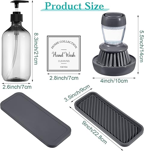 Miniatura 2 de El juego de 4 dispensadores de jabón de cocina incluye dispensador de plástico de 16 onzas para jabón para platos con bandeja de silicona y