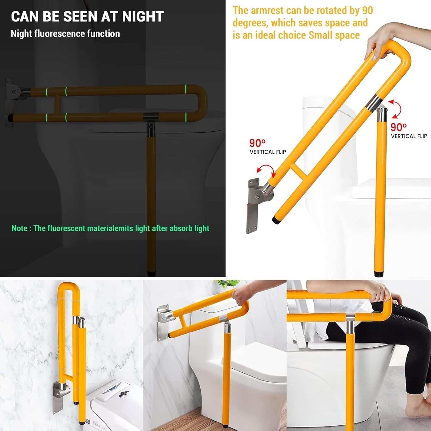 Asa De Seguridad para Baño,Barra De Apoyo para Inodoro,Barra Abatible Inoxidable Adaptado A Personas Mayores Y con Minusvalías Agarraderas Asidero Plegable Resistencia Al Deslizamiento 75CM