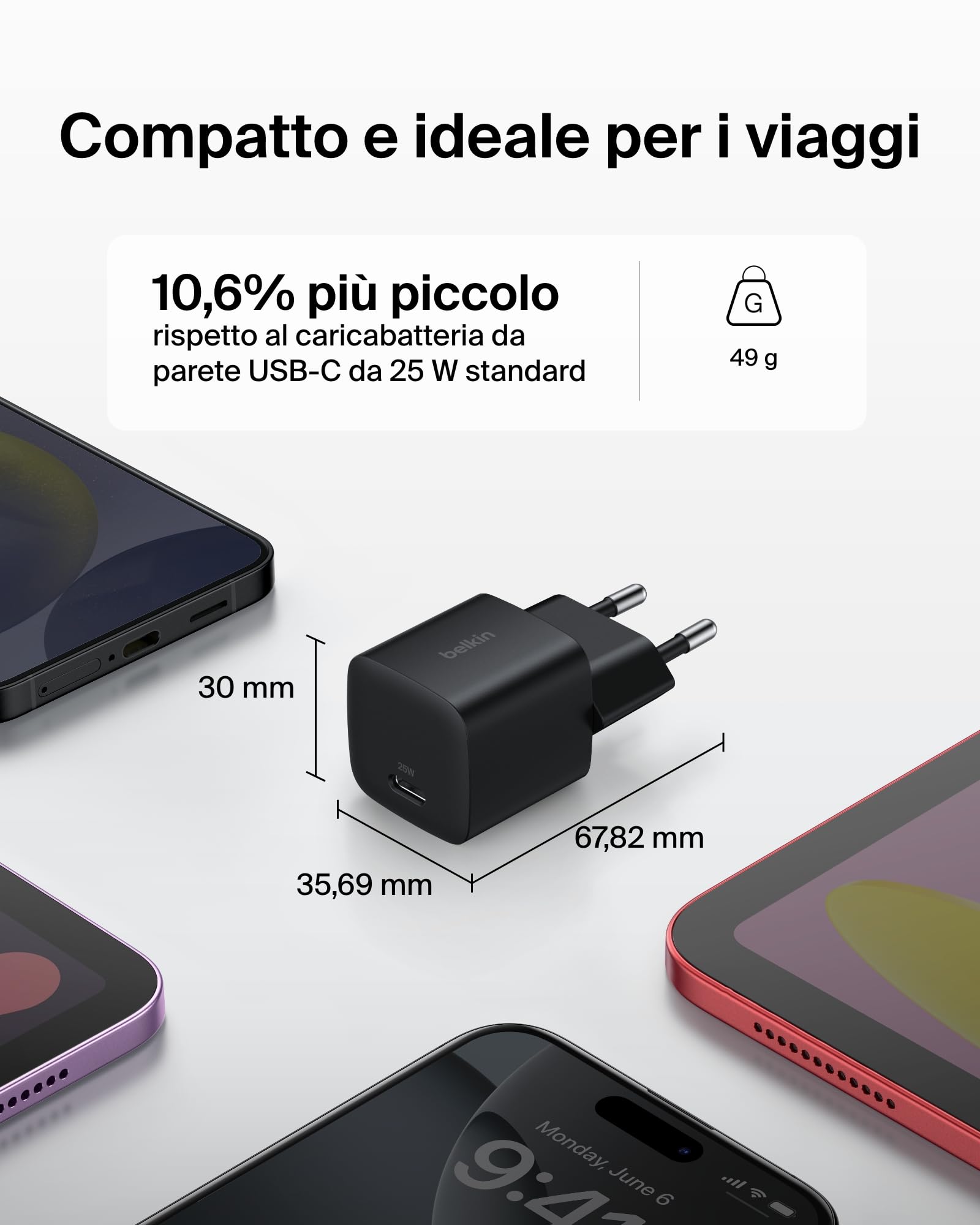 Belkin Kit di Ricarica 4 in 1 con Power Bank da 10.000 mAh, Caricatore USB-C da 25 W, Cavo USB-C da 60 W e Custodia da Viaggio, Ricarica Rapida Multi-Dispositivo, Design Compatto ottimo per i Viaggi