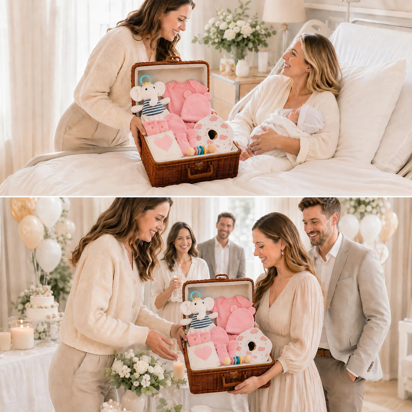 Regalo Neonata Femmina Regali Nascita Bimba 9 in1 Regali Baby Shower | Confezione Regalo Neonato Set Nascita Neonato Regali Gender Reveal Party Tutina Bavaglino Lenzuolo Avvolgente Cappello Guanti