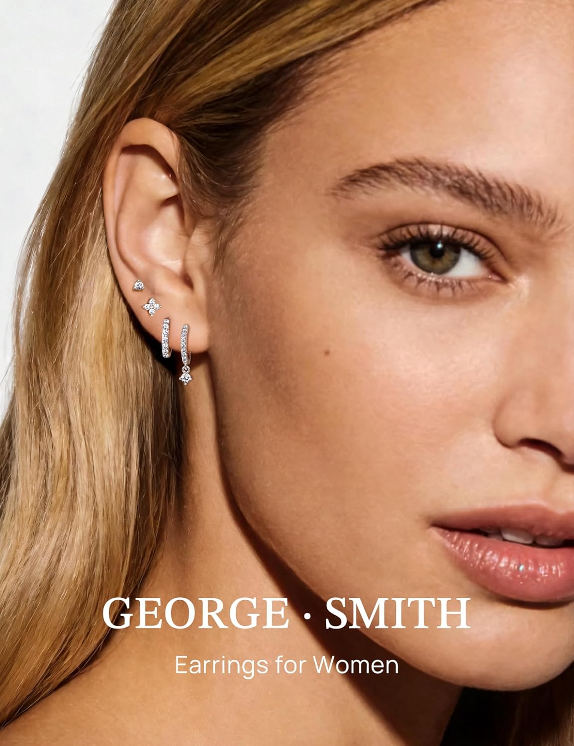 GEORGE · SMITH 4 Pairs Moissanite Hoop Earrings Set: Dainty Trendy Small Dangle Cartilage Earrings, 925 Sterling Silver Hypoallergenic Cartilage Earrings for Women
