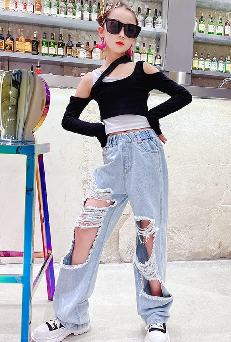NABER Kids Girls' Wide Leg Ripped Denim Pants Ripped Jeans Age 5-14 Years | Ripped wide leg jeans