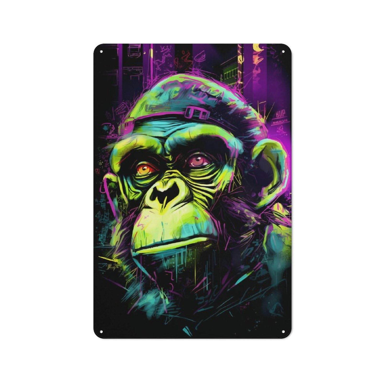 Junmoney Chimpanzee Neon Graffiti Retro Metal Plaque 30X20cm For Café Or Home Bar, With Clear Retro Wall Decor Character