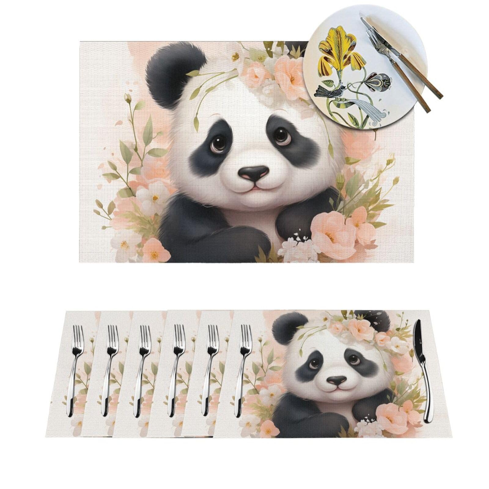 Sets de table antidérapants lavables en PVC résistant motif panda floral pour table de cuisine