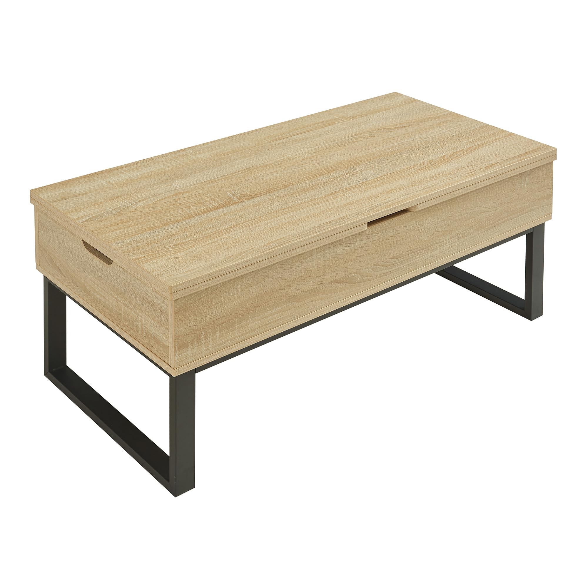 [en.casa] Mesa de Centro Rauli Mesa Baja Rectangular con Tablero Elevable y Extensible con 3 Compartimentos Internos Mueble Auxiliar Mesita para Salón 100 x 50 x 47 cm - Efecto Roble