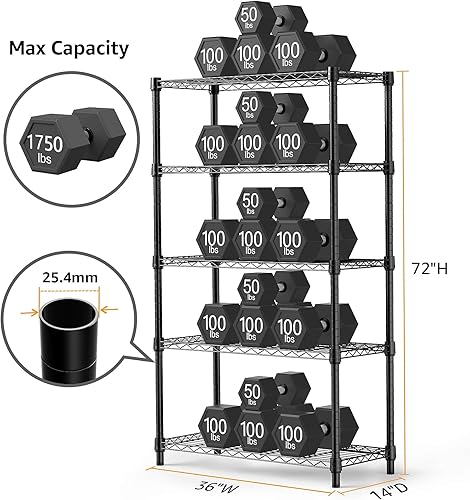 Miniatura 3 de MZG Estantería de almacenamiento de acero de 5 niveles, organizador de acero para el hogar, cocina, oficina (13.7 pulgadas de profundidad x 35.4